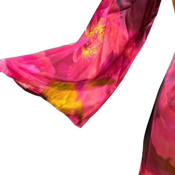 Johnny Was Small Flared Sleeve Bias Cut Silk Floral Midi Dress NWT $445 Ruby - Picture 6 of 12